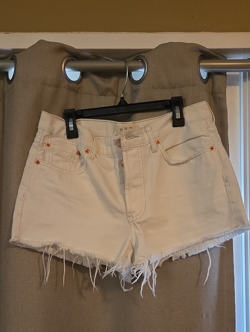 We The Free Cream Frayed Hem Denim Shorts